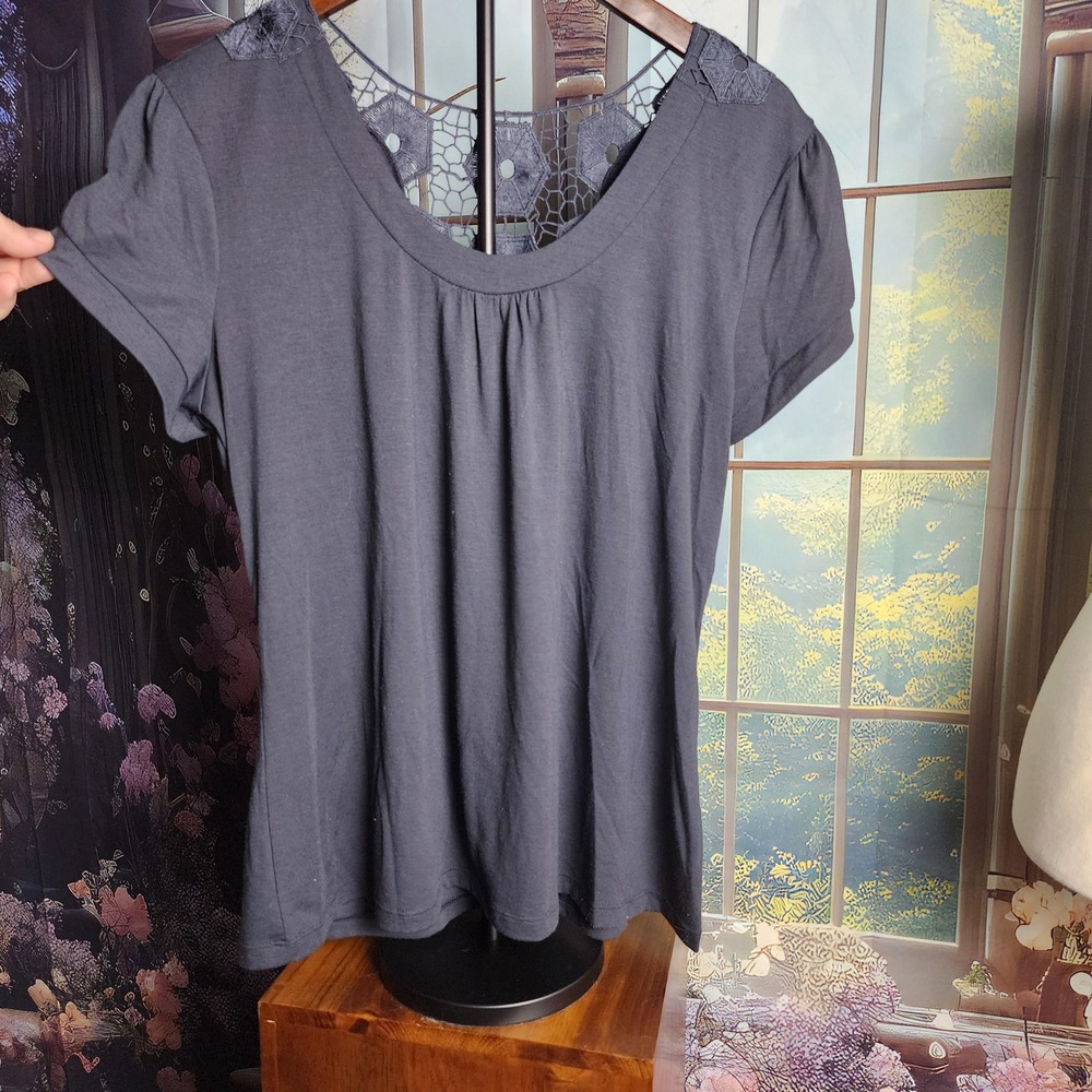 XL Vintage Suzie Faded Black Scoop Neck with Lace Back Details